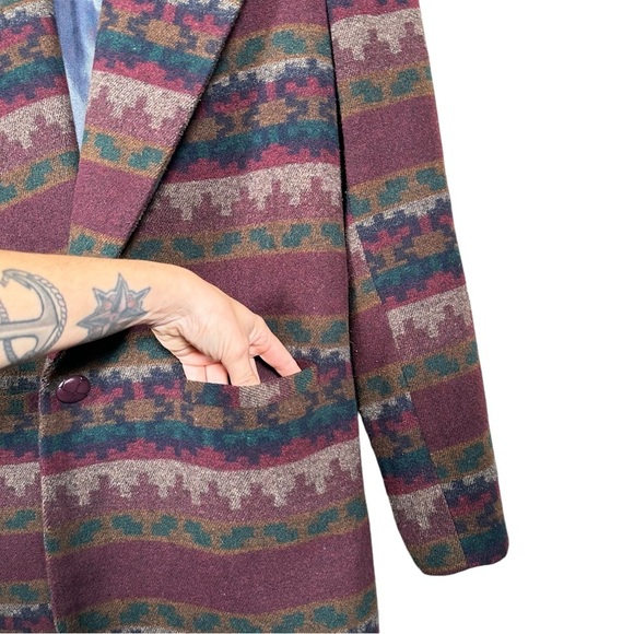 VINTAGE Italian Wool Southwest Print Single Breasted Structured Blazer - Picture 5 of 13